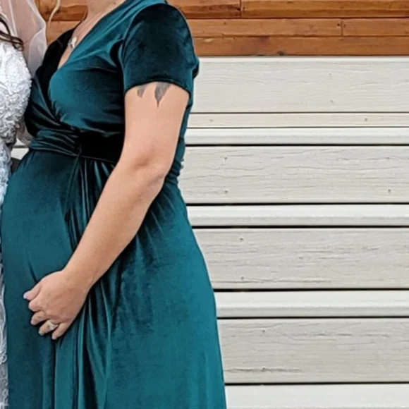 evergreen bridesmaid dresses Lace-Up High Slit Satin Off Shoulder Bridesmaid Dress
